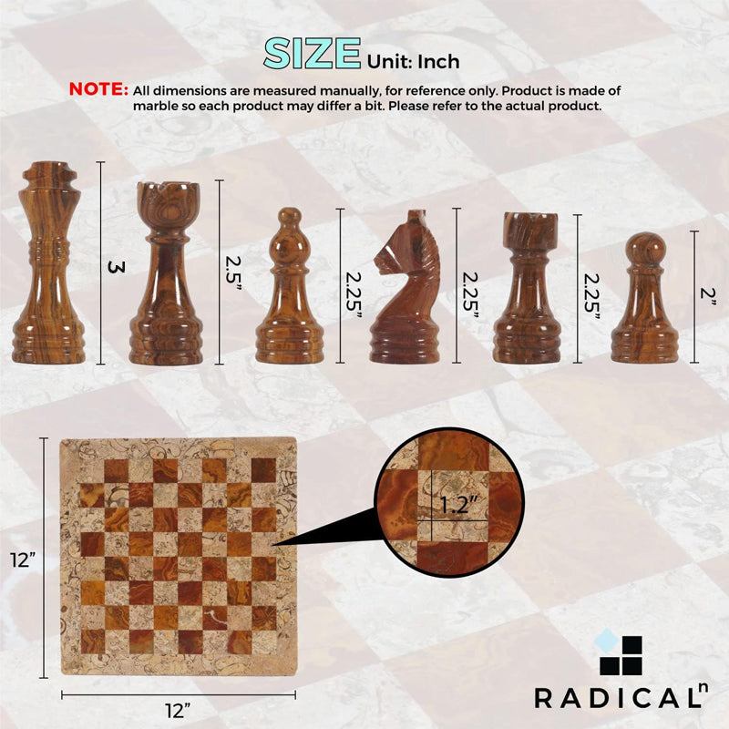 Coral and Red 12 Inches Premium Quality Marble Chess Set-2