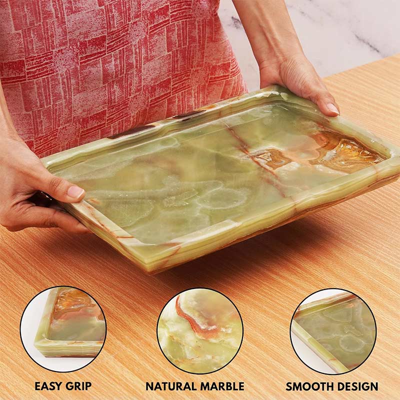 Fancy Natural Marble Rectangular Tray - Serving Tray-3