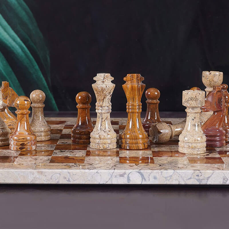 Coral and Red 12 Inches Premium Quality Marble Chess Set-3